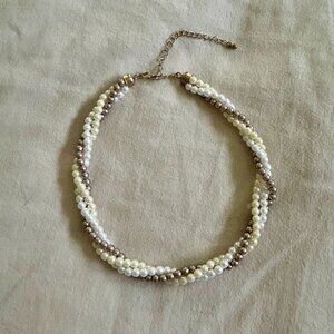 Twisted Pearl & Gold Beaded Necklace With Adjustable Chain
